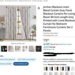 Zinchan linen blend lined curtain set of 2 panels 90”
